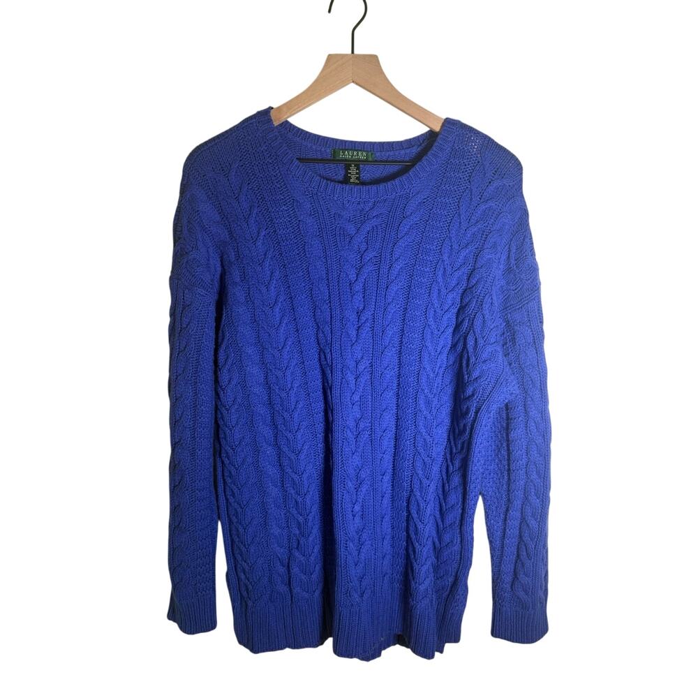 VINTAGE LAUREN RALPH LAUREN Royal Blue Chunky Cable Knit Crewneck Sweater 1X
